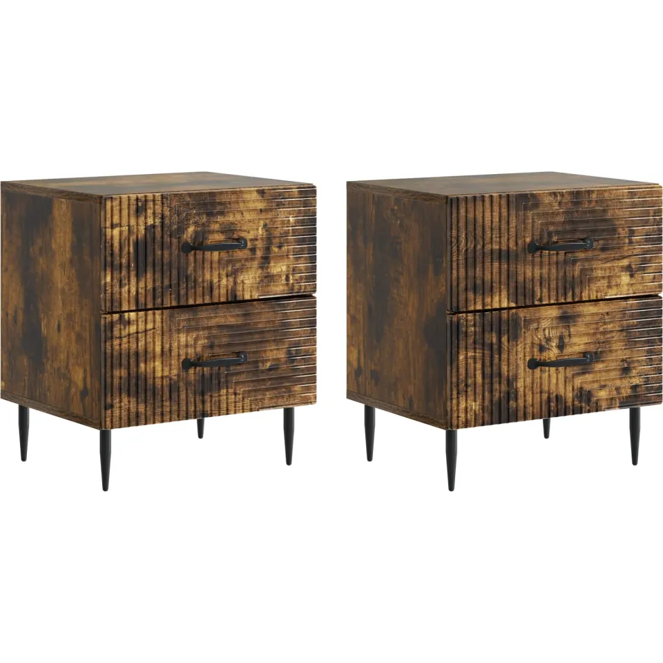 vidaXL Nachtkastje 2 st Gerookt eiken 43 x 34,5 x 47,5 cm Bewerkt hout, foto 3