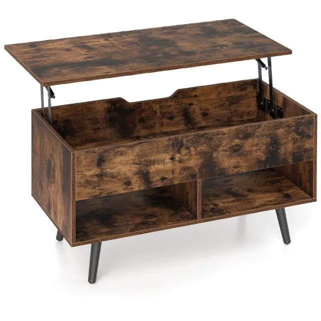 Suredeal Salontafel - Verstelbaar - Opklapbaar Tafelblad - Open Planken Rustiek - 80x40x44,5 cm - Koffiebruin