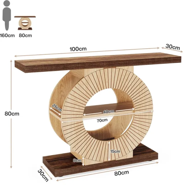 STILVORA Consoletafel - Smal Haltafel Voor Entree En Woonruimte - Landelijke Stijl - Hout - Rond Onderstel - Bruin