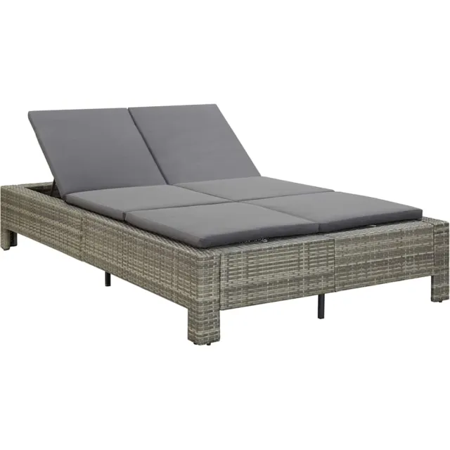 vidaXL Ligbed met kussen 2-persoons poly rattan grijs, foto 2