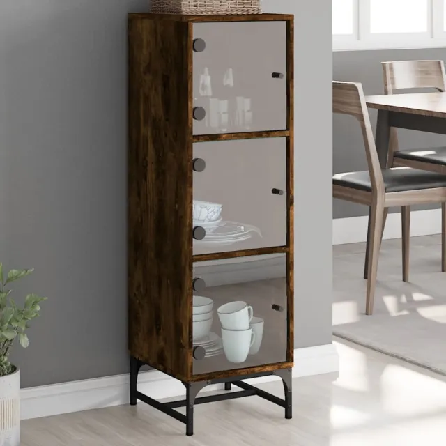 vidaXL Hoge kast met glazen deuren 35x37x120 cm gerookt eikenkleurig, foto 2