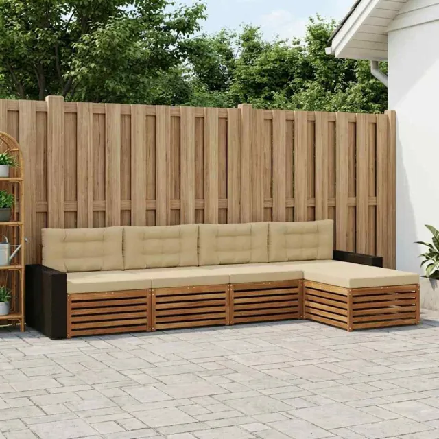 vidaXL Buiten bankenset 5 st 4-zits Natuurlijk en Beige