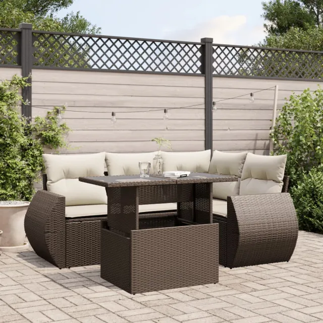 vidaXL 5-delige Loungeset met kussens poly rattan bruin, foto 2