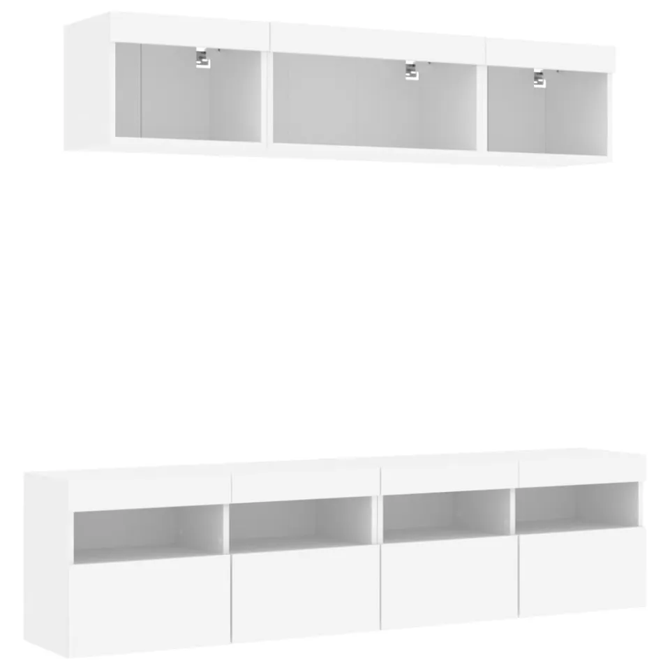 vidaXL 5-delige Tv-wandmeubelset met LED-verlichting bewerkt hout wit