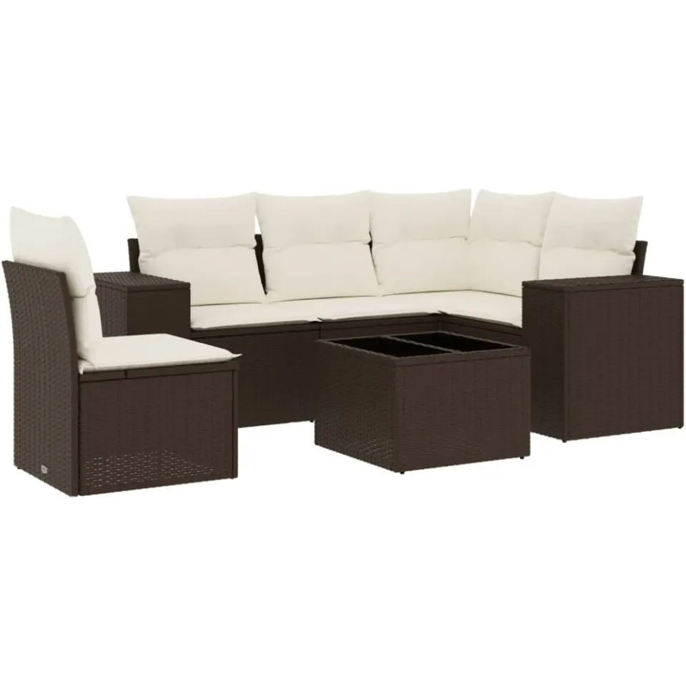 vidaXL 6-delige Loungeset met kussens poly rattan bruin