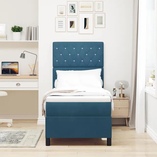 vidaXL LED Box Spring Bed met matras Donkerblauw 80 x 200 cm Fluweel