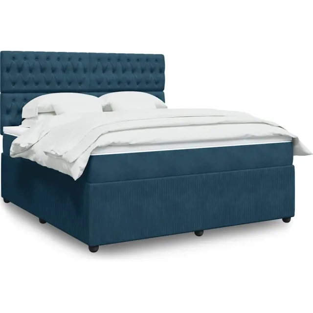 vidaXL Boxspring met matras fluweel donkerblauw 180x200 cm blauw