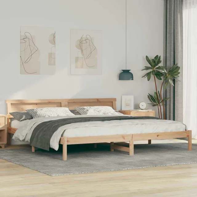 vidaXL Bedframe met hoofdeinde Bruin 200 x 200 cm Massief grenenhout