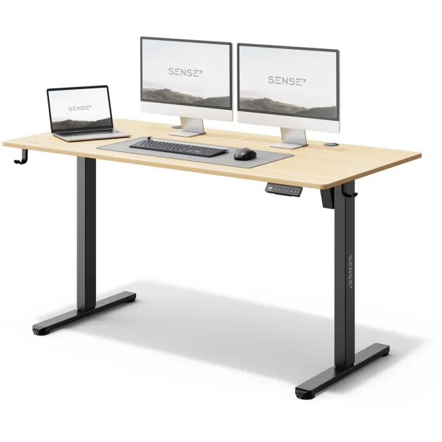 SENSE7 NOJO - Zit Sta Bureau - Elektrisch Verstelbaar - 140 x 70 cm - Computerbureau - Gamingbureau - Elektrische Hoogteverstelling - Geheugenfunctie - Hoofdtelefoonhouder - Kabelopbergsysteem - Zwart / Lichtbruin