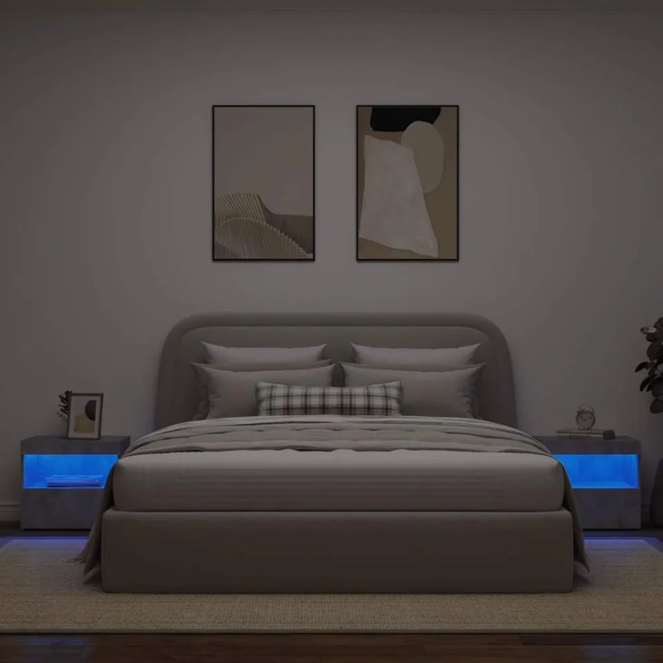 vidaXL Nachtkastjes met LED-verlichting 2 st 50x40x45 cm betongrijs grijs, foto 4