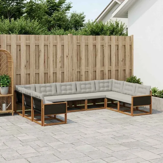 vidaXL Buiten bankenset 9 st 9-zits Naturel en lichtgrijs