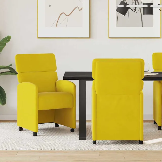 vidaXL Eetkamerstoelen met Wieltjes 2 st Fluweel Geel 58 x 65 x 98 cm, foto 2