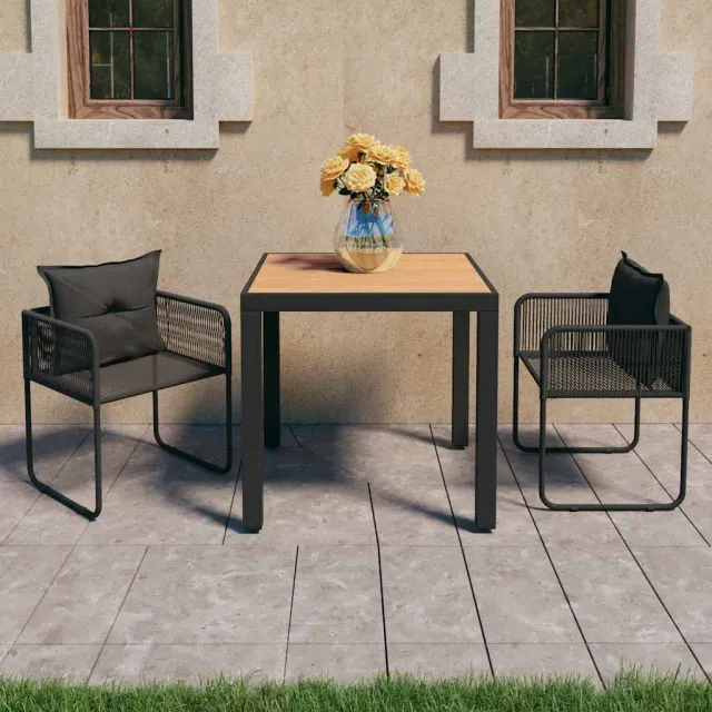vidaXL 3-delige Tuinset PVC-rattan zwart en bruin
