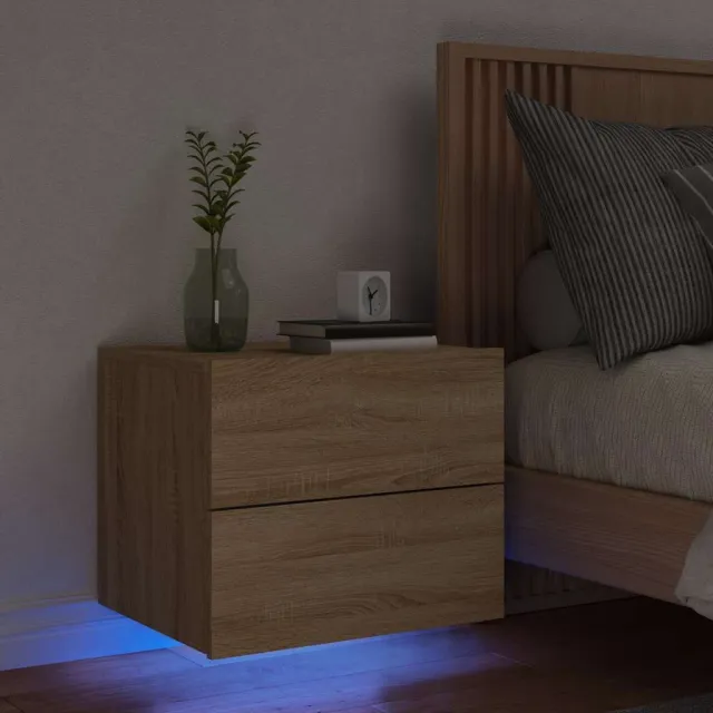 vidaXL Nachtkastje met LED's wandgemonteerd sonoma eikenkleurig Bruin