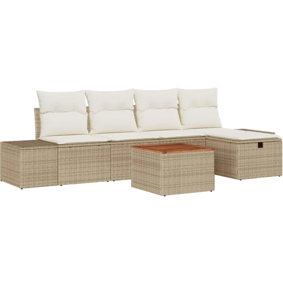 vidaXL Tuinbankenset 6 st Beige Poly riet