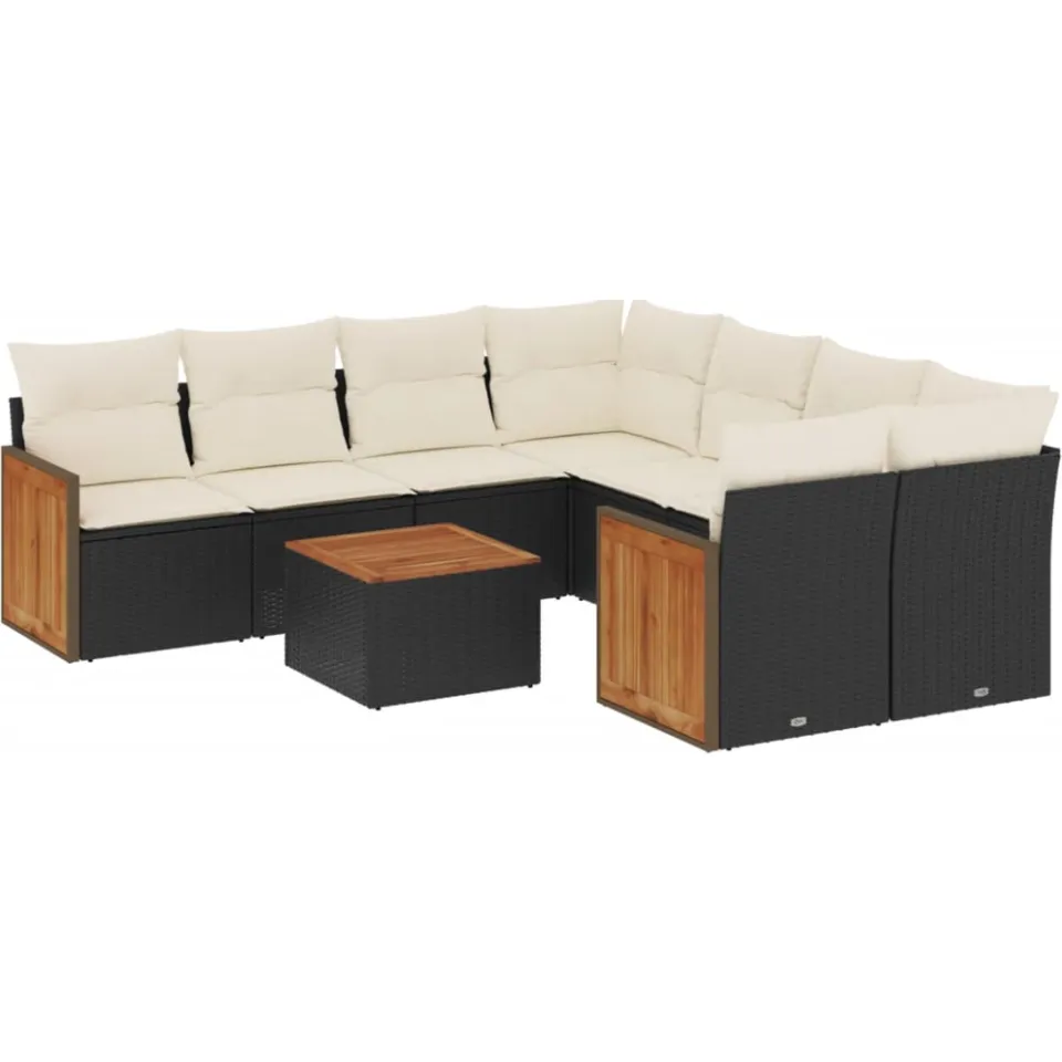 vidaXL 9-delige Loungeset met kussens poly rattan zwart