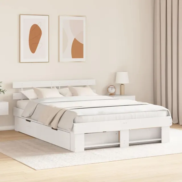 vidaXL Bedframe met hoofdeinde Wit 140 x 200 cm Massief grenenhout