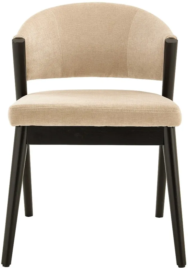 Vente-unique Set van 2 stoelen van stof en zwart rubberhout - Beige - ZELVYN