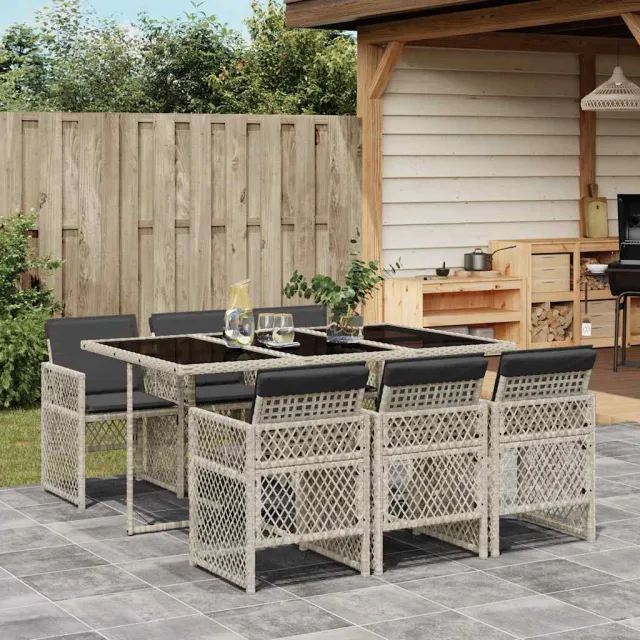 vidaXL 7-delige Tuinset met kussens poly rattan grijs, foto 2