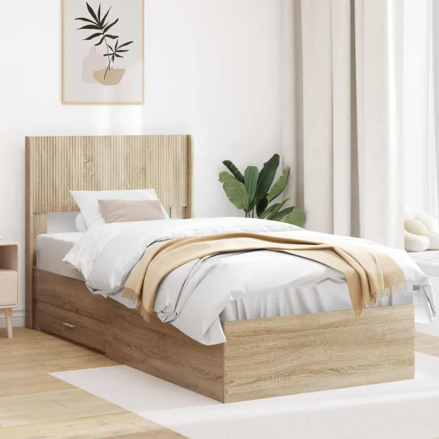 vidaXL Bedframe met opbergruimte en hoofdbord Sonoma Eiken 90 x 190 cm Bruin