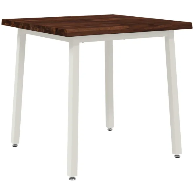 vidaXL Eettafel - met - levendige - rand - 60 - x - 55 - x - 75 - cm - Massief - Acacia - Hout Donkerbruin en Wit