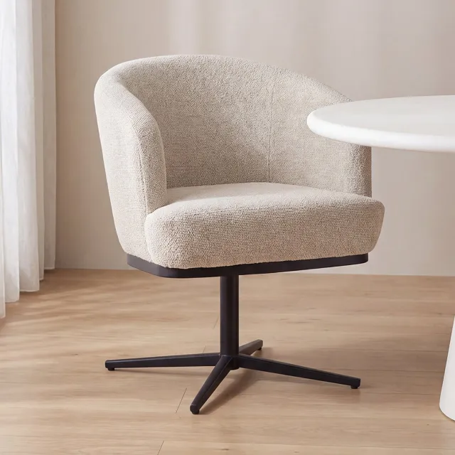 LABEL51 Cannes Eetkamerstoel - Naturel - Royal Stof - Zwart Metaal - Stoel - Eetkamerfauteuil