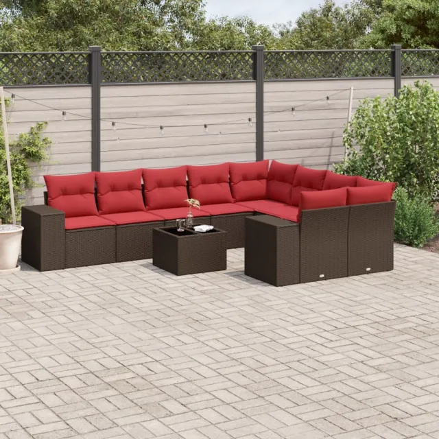 vidaXL 10-delige tuinbankset met kussens, bruin polyrotan, foto 2