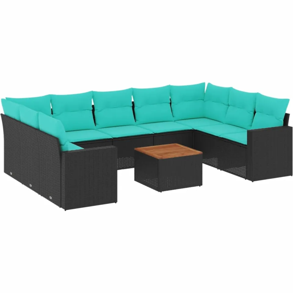 vidaXL 10-delige Loungeset met kussens poly rattan zwart, foto 3