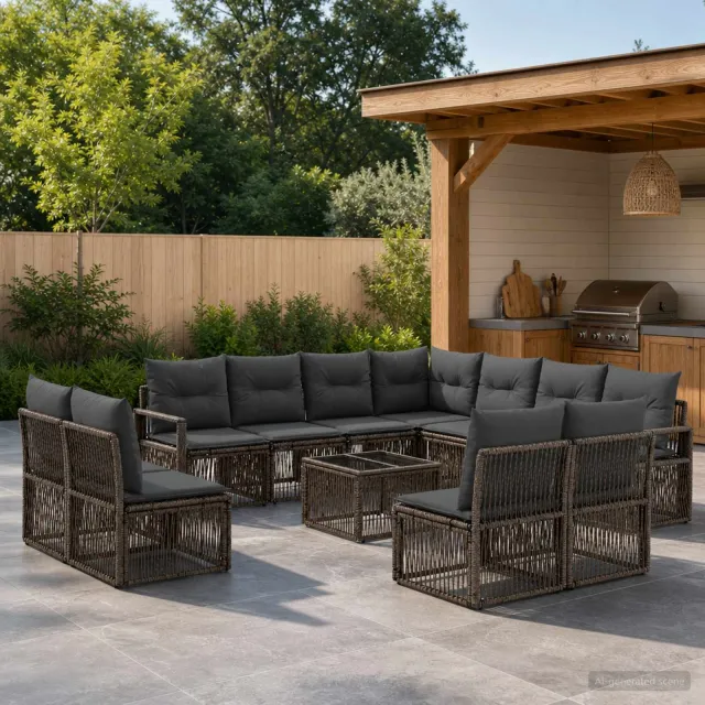 vidaXL Tuinbankenset 12 st Grijs poly rattan, foto 2