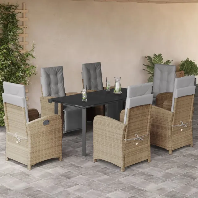 vidaXL 7-delige Tuinset met kussens poly rattan beige