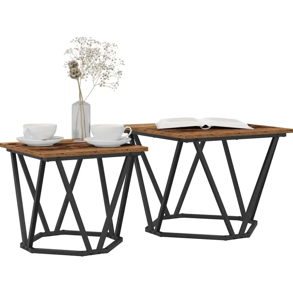 vidaXL Bijzettafelset 2 st hergebruikt hout 50 x 50 x 40 cm Bruin
