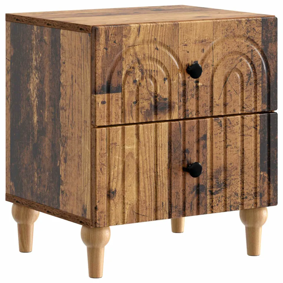 vidaXL Nachtkastje met lade Oud hout 43 x 34,5 x 48 cm Bewerkt hout bruin, foto 3