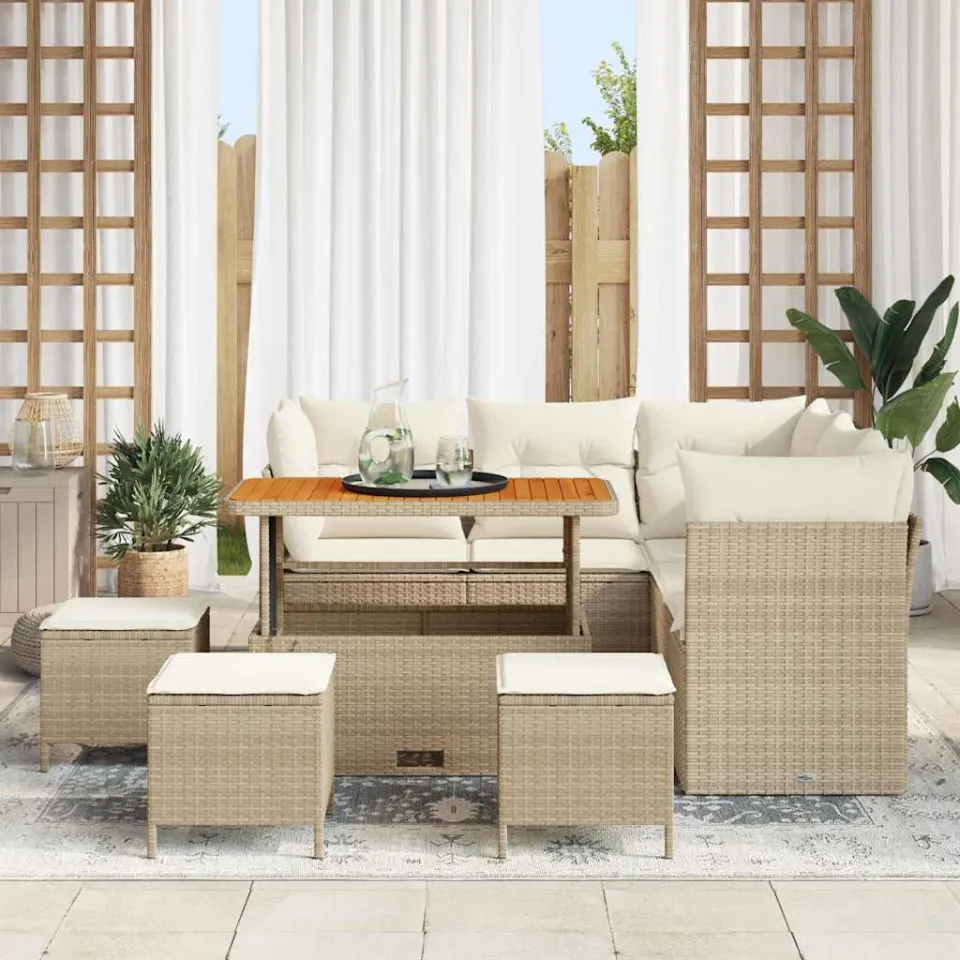 vidaXL Tuinbankenset 9 st Beige poly rattan, foto 3