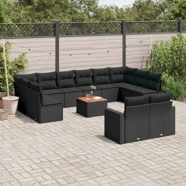 vidaXL 13-delige Loungeset met kussens poly rattan zwart, foto 2