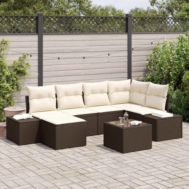vidaXL Tuin Sofa Set 7 st Bruin en Crème poly rattan, foto 2
