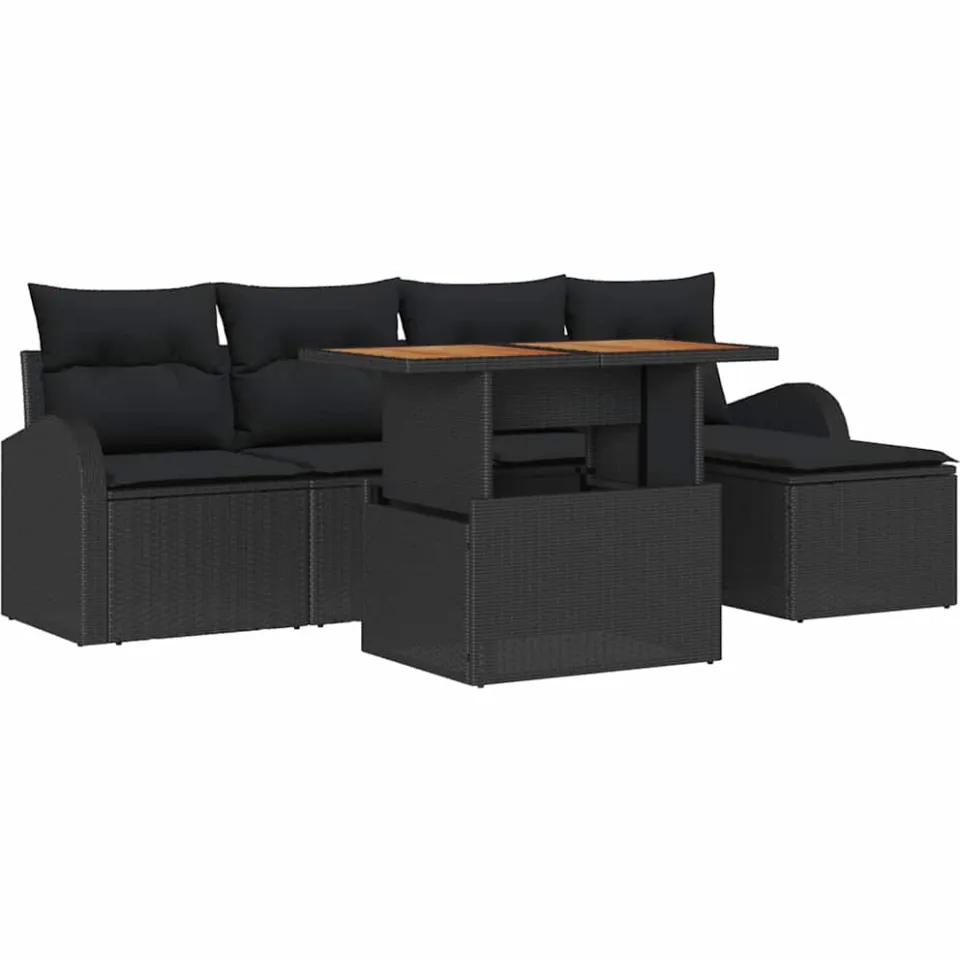vidaXL Tuin Sofa Set 6 st Zwart Poly riet