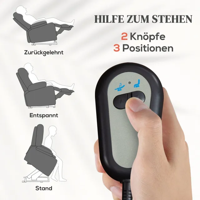 HAUSS SPOLE Relaxfauteuil - Elektrische Sta-op Hulp En Ligfunctie - Massage En Rugverwarming - Voor Woonkamer - Stof Lichtgrijs Light Gray