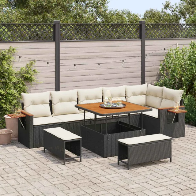 vidaXL Tuinbankenset 9 st Zwart poly rattan, foto 2