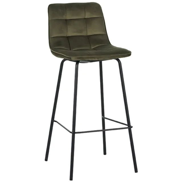 LABEL51 Bistro Barkruk - Groen - Velvet - Hoog - Kruk
