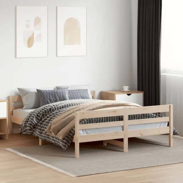 vidaXL Bed Frame Naturel 140 x 200 cm Solid Pine Wood, Plywood Bruin