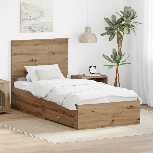 vidaXL Bedframe met lade Artisan Eiken 90 x 190 cm Bewerkt hout Bruin