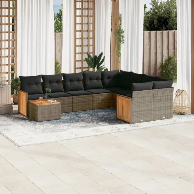 vidaXL 10-delige Loungeset met kussens poly rattan grijs, foto 2