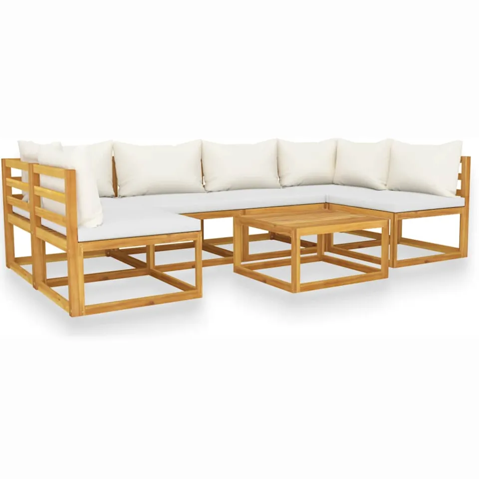 vidaXL 7-delige Loungeset met kussens massief acaciahout crème, foto 3