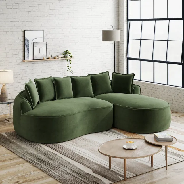 Zubaliya Lounge Bank L-vorm - Modulaire Bank Met Chaise Longue - Chenille Cloud Stof - Extra Diepe Zitbank - Grote Hoekbank 3-Zits - Inclusief Kussens - Groen