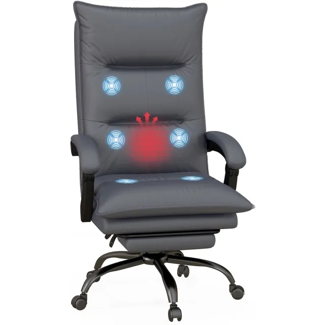 Lunpog Bureaustoel met Massage, Verwarming & Voetsteun - Microvezel - Donkergrijs - 66x74x114-121.5cm