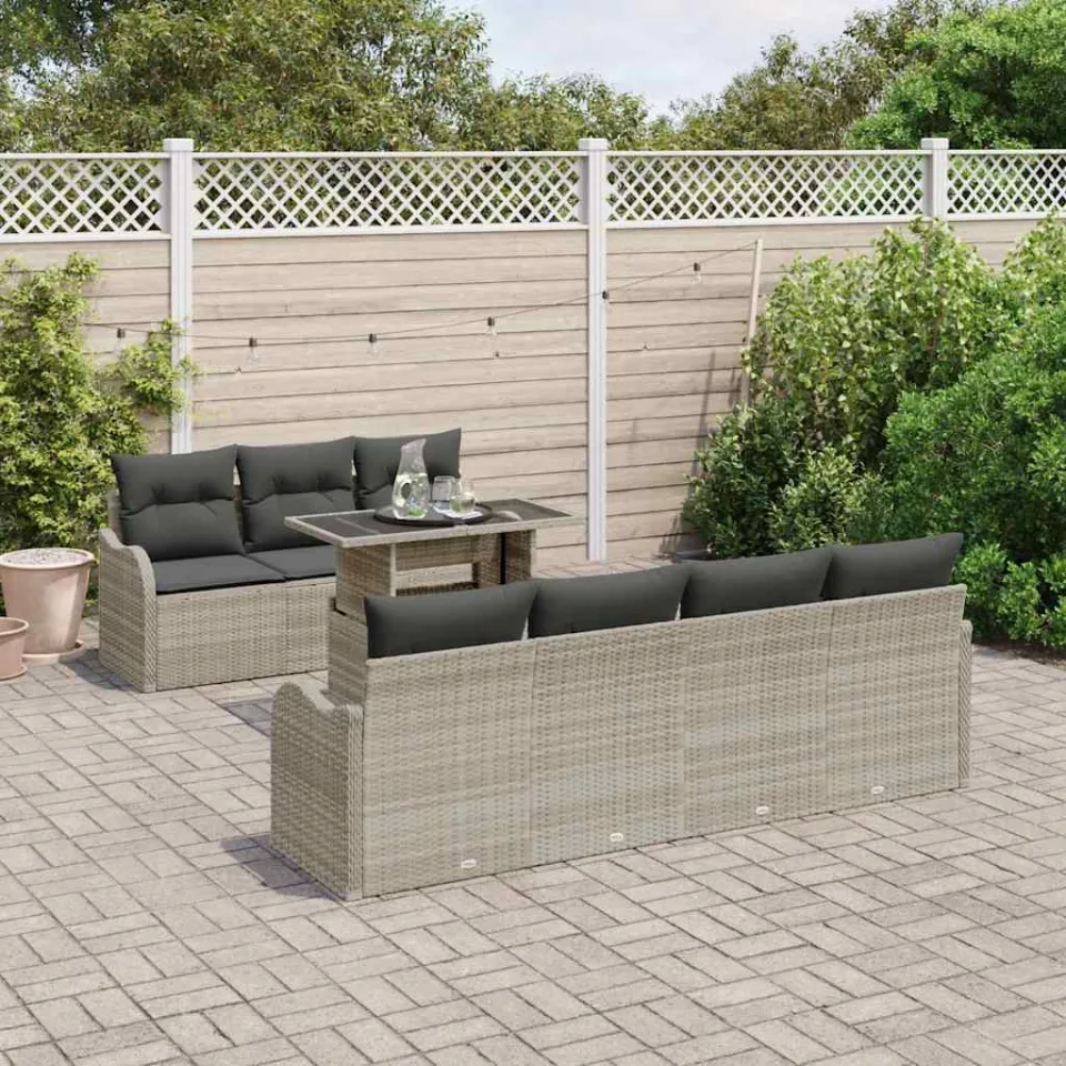 vidaXL Tuin Sofa Set 8 st Lichtgrijs poly rattan, foto 3