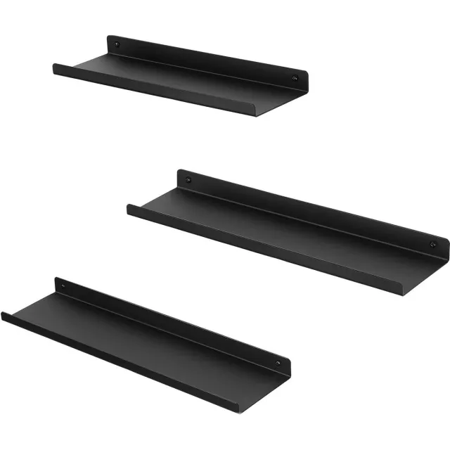 Vasagle SONGMICS Metalen wandplanken, set van 3, zwevende planken, industriële stijl, voor decoratie, fotolijsten, snuisterijen, 6 schroeven inbegrepen, meerdere indelingen, zwart LFS12BK merkloos