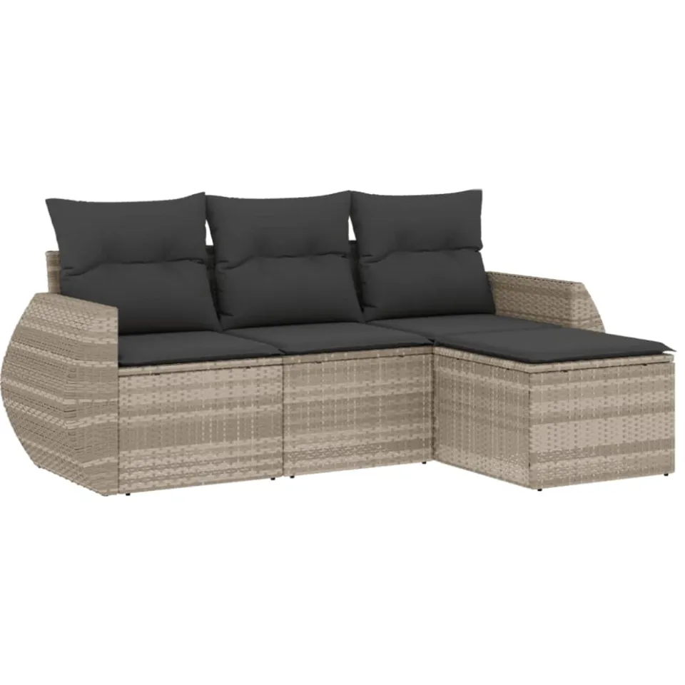 vidaXL 4-delige Loungeset met kussens poly rattan lichtgrijs grijs