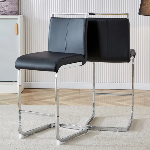 Wishdor Barstoelen Set Van 2 - Met Rugleuning En Voetsteun - Strak Ontwerp - Voor Woonruimte Of Commerciële Ruimte - Metaal En PU-Kunstleer - Zwart En Zilver - Totale Hoogte 96,5 Cm - Zithoogte 63,5 Cm Zwart + Zilver