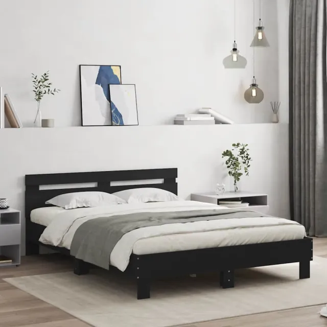 vidaXL Bedframe met hoofdbord bewerkt hout zwart 140x190 cm